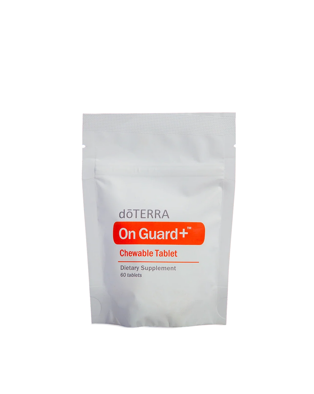 Sachet de 60 comprimés à croquer On Guard+ dōTERRA sur fond blanc