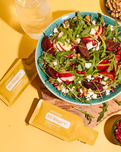 EO Mega+ sachets dōTERRA, sachets et salade composée