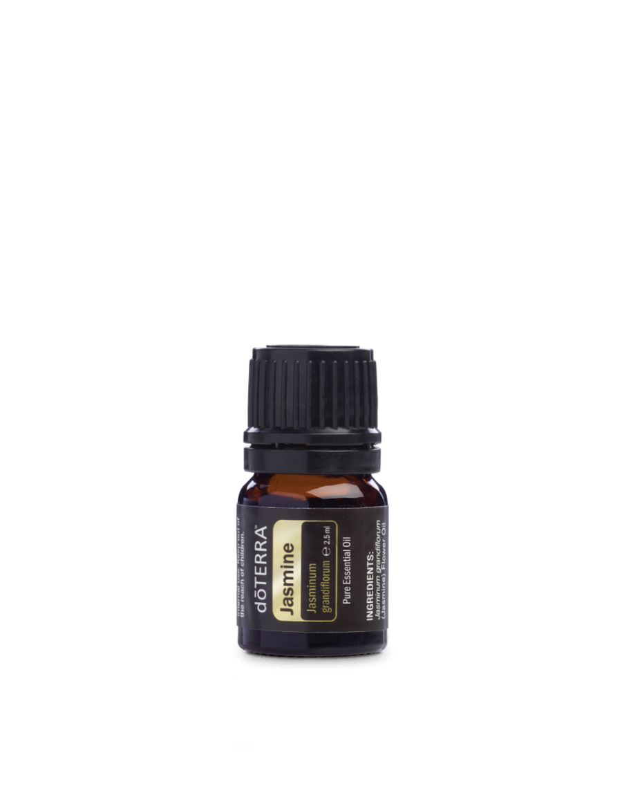 Flacon d'huile essentielle de Jasmin dōTERRA 2,5 ml sur fond blanc
